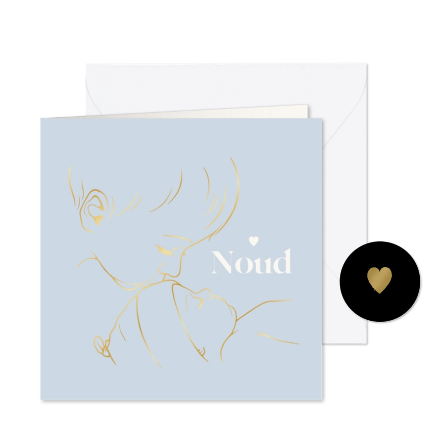 Geboortekaartje met gouden illustratie 'broer kust baby' - Kaartimpressie