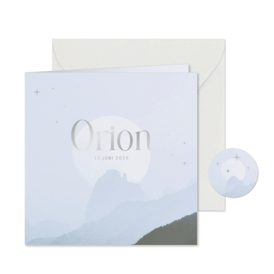 Geboortekaartje met grote maan en sterretjes blauw - Kaartimpressie