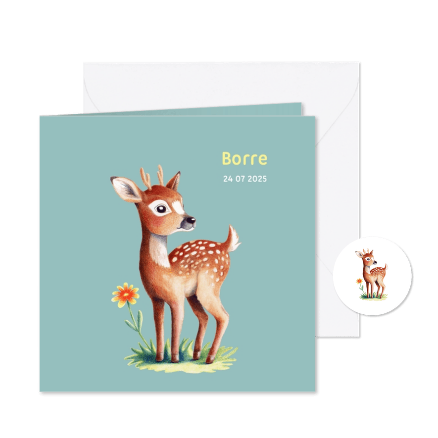 Geboortekaartje met hertje voor een jongen - Kaartimpressie