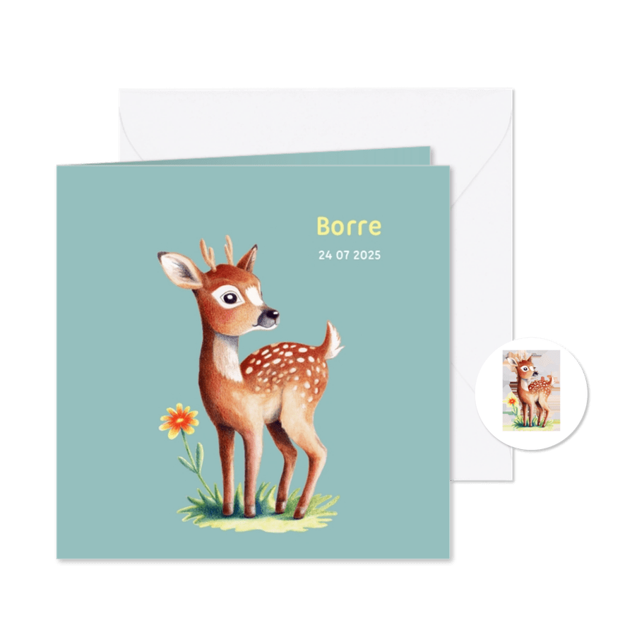 Geboortekaartje met hertje voor een jongen - Kaartimpressie