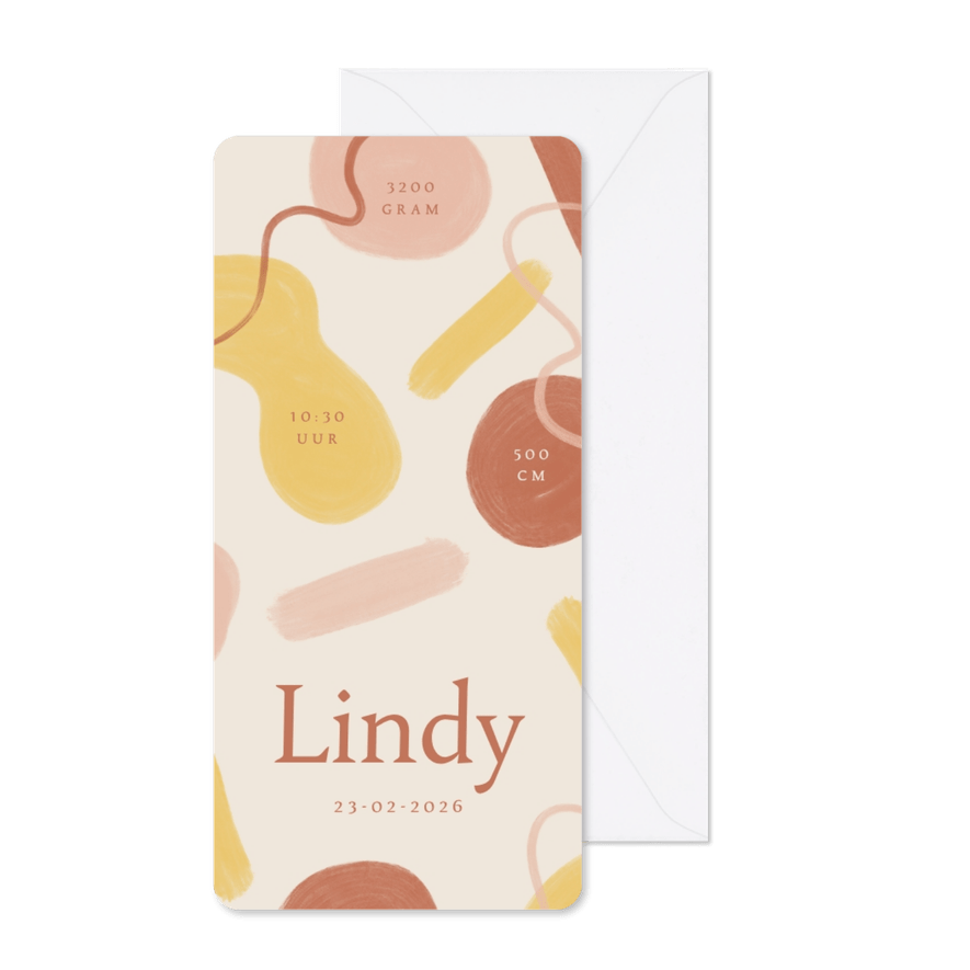 Geboortekaartje met kunstzinnige geschilderde vormen meisje - Kaartimpressie