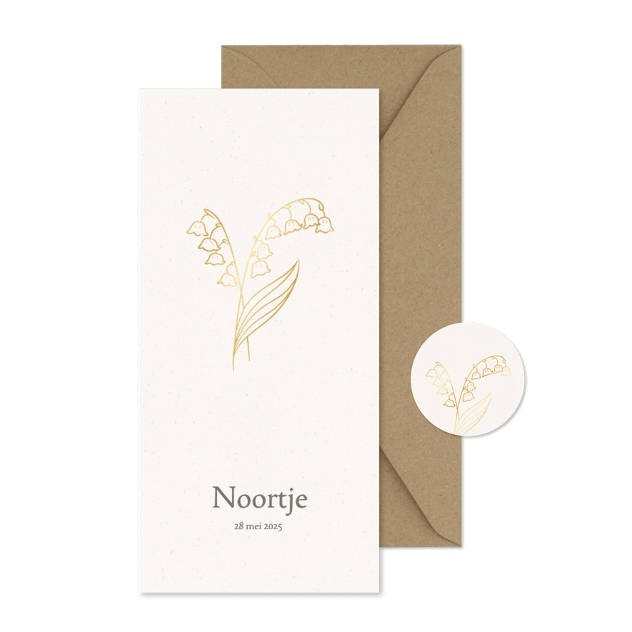 Geboortekaartje met lelietje van dalen geboortebloem mei - Kaartimpressie
