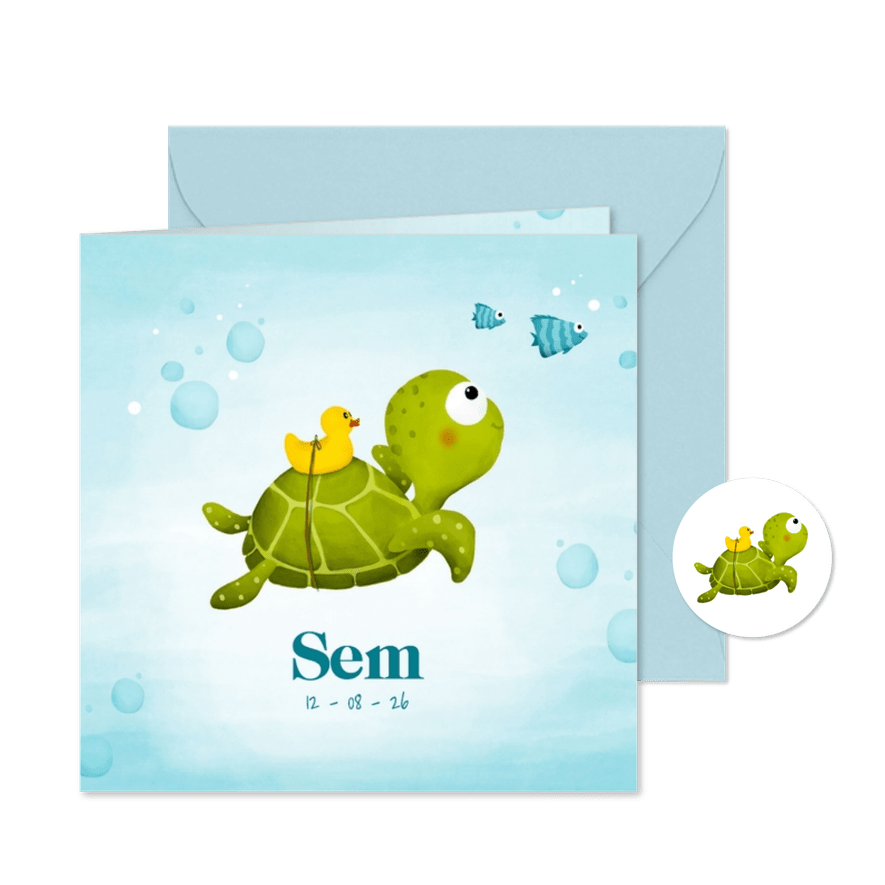 Geboortekaartje met lieve schildpad - Kaartimpressie