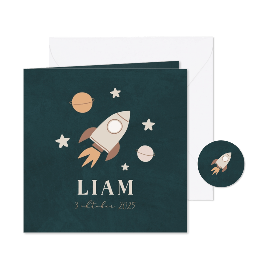 Geboortekaartje met ruimtetafereel - Kaartimpressie