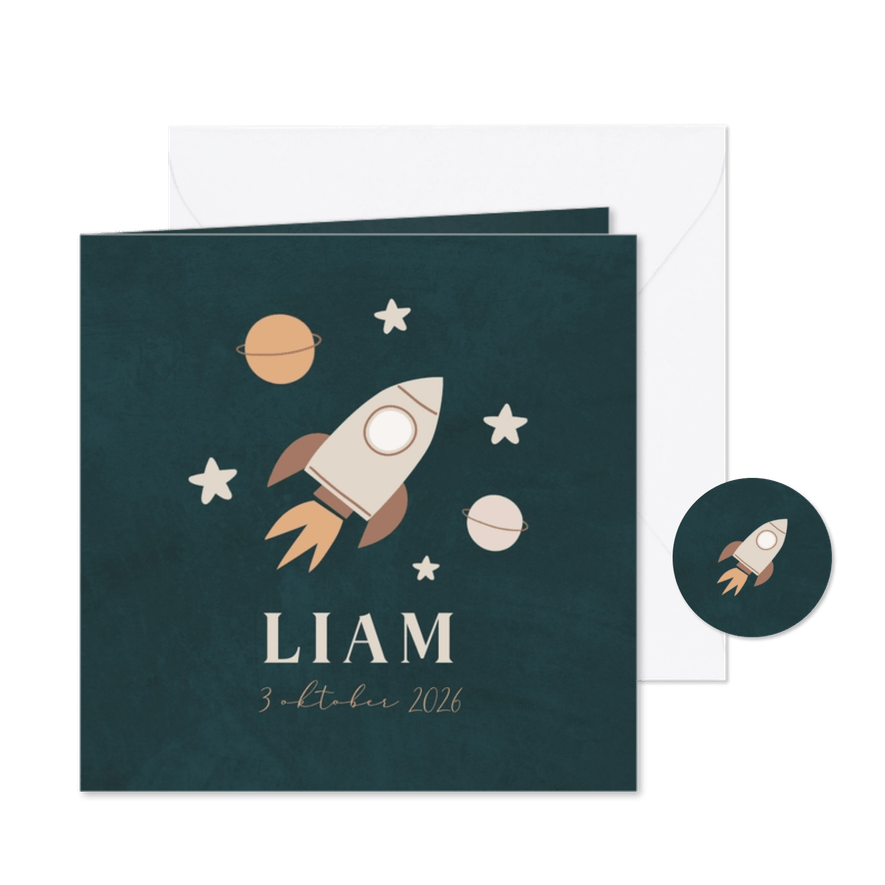 Geboortekaartje met ruimtetafereel - Kaartimpressie