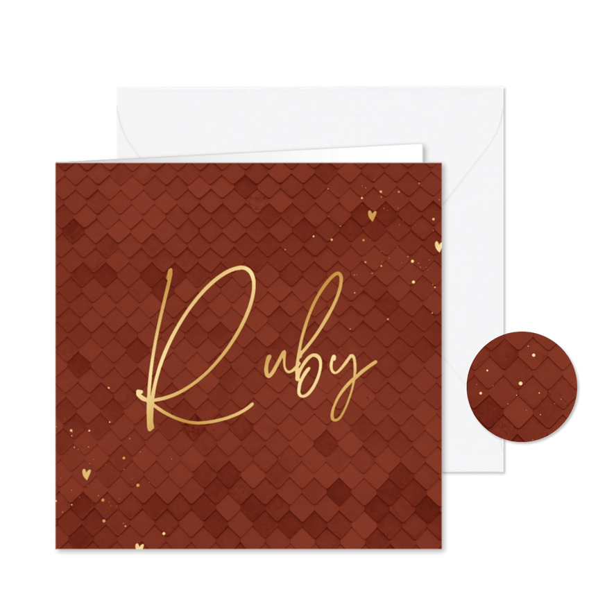 Geboortekaartje met ruitjespatroon en goudfolie - Kaartimpressie