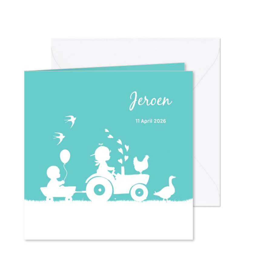 Geboortekaartje met tractor voor een broertje - Kaartimpressie