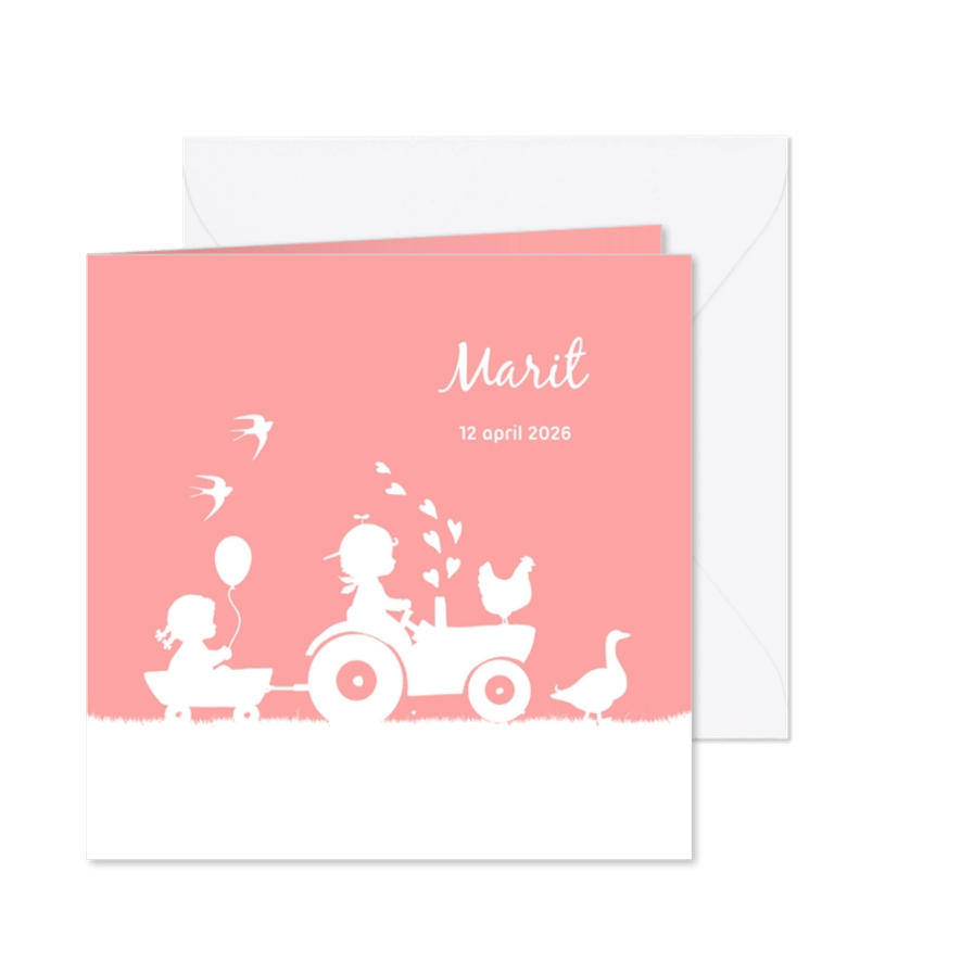 Geboortekaartje met tractor voor een zusje - Kaartimpressie