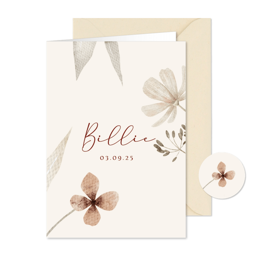 Geboortekaartje met vintage tekeningen - Kaartimpressie