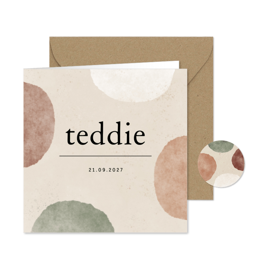 Geboortekaartje met waterverf in neutrale tinten - Kaartimpressie