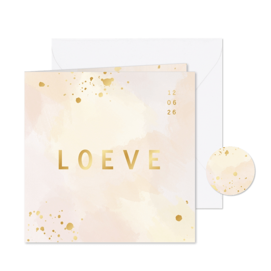 Geboortekaartje met waterverf in pastel en gouden letters - Kaartimpressie