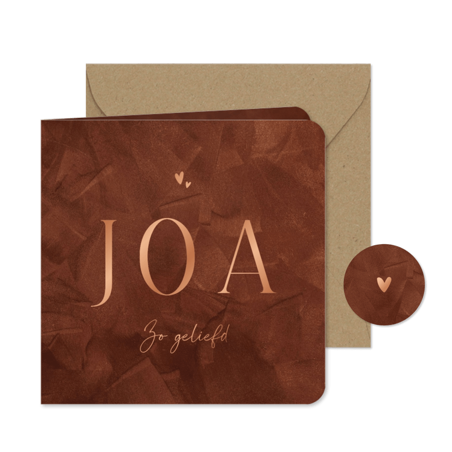 Geboortekaartje minimalistisch roestbruin structuur hartjes - Kaartimpressie