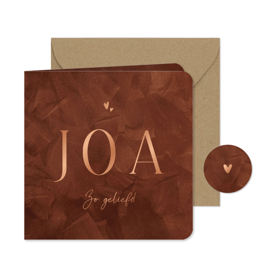 Geboortekaartje minimalistisch roestbruin structuur hartjes - Kaartimpressie