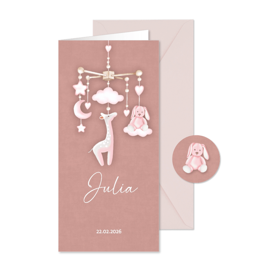 Geboortekaartje mobiel met babyknuffels - Kaartimpressie
