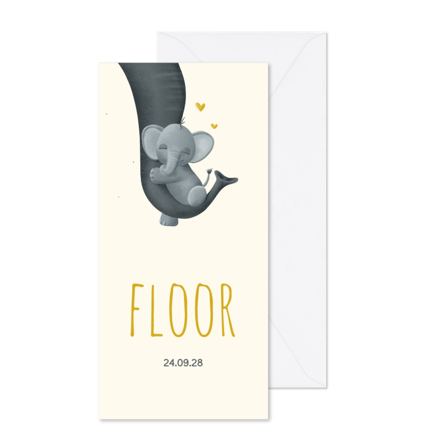 Geboortekaartje modern lief olifantje - Kaartimpressie