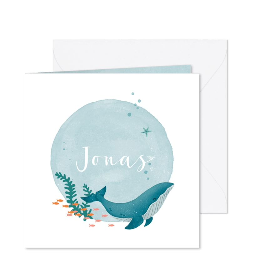 Geboortekaartje onderwaterwereld met walvis - Kaartimpressie