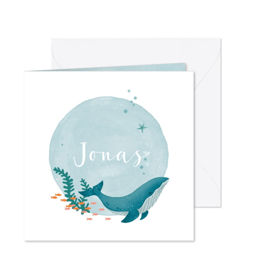Geboortekaartje onderwaterwereld met walvis - Kaartimpressie