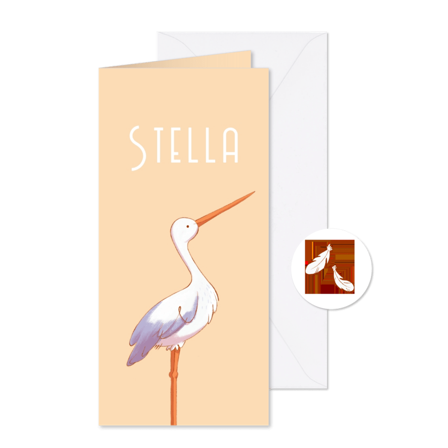 Geboortekaartje ooievaar met aanpasbare achtergrondkleur - Kaartimpressie