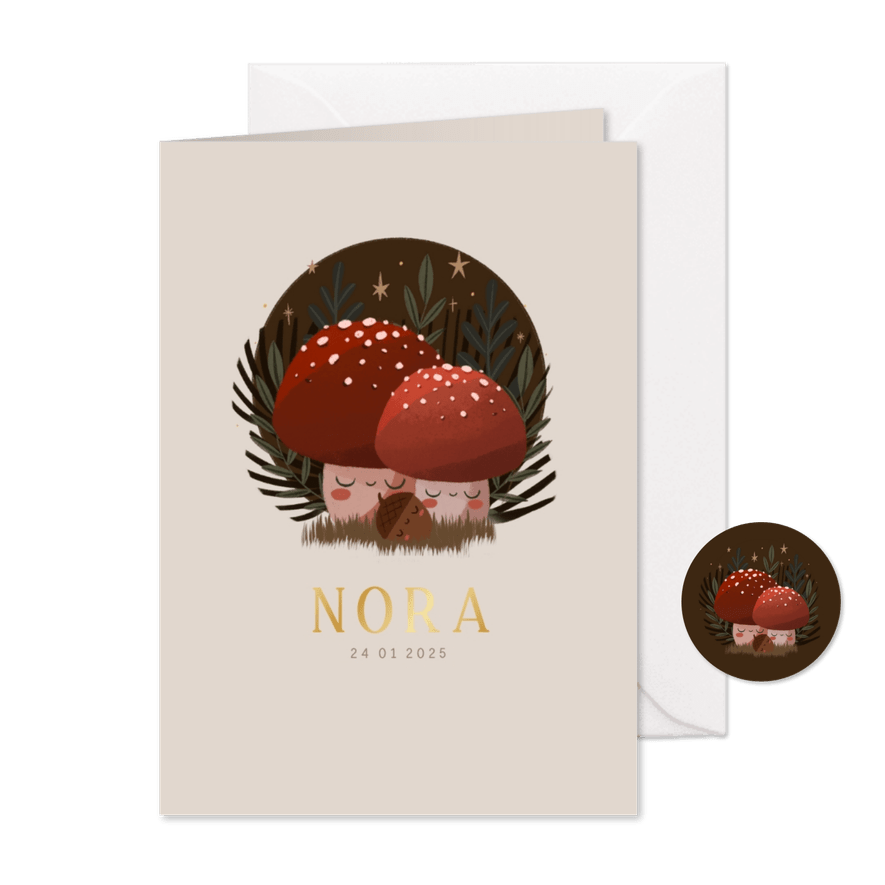 Geboortekaartje paddenstoelen - Kaartimpressie