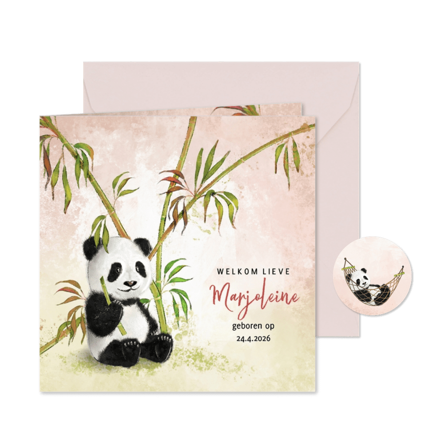 Geboortekaartje panda meisje tussen bamboe - Kaartimpressie