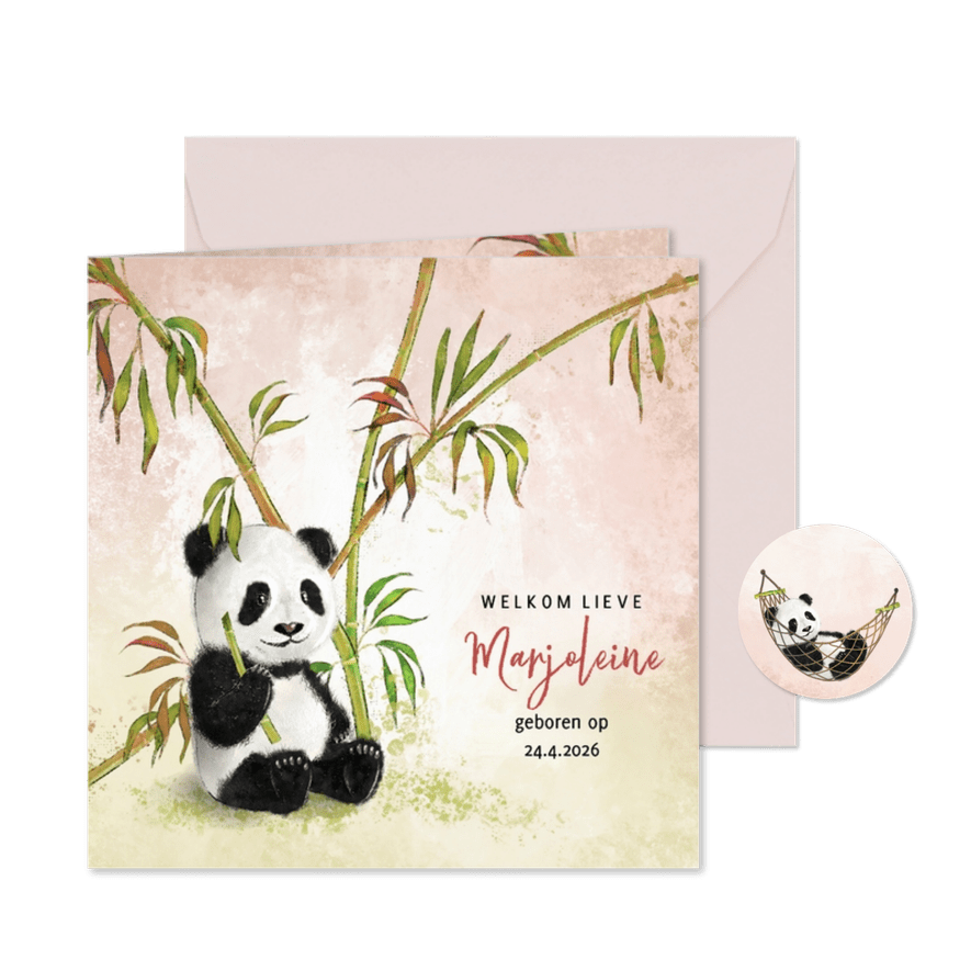 Geboortekaartje panda meisje tussen bamboe - Kaartimpressie