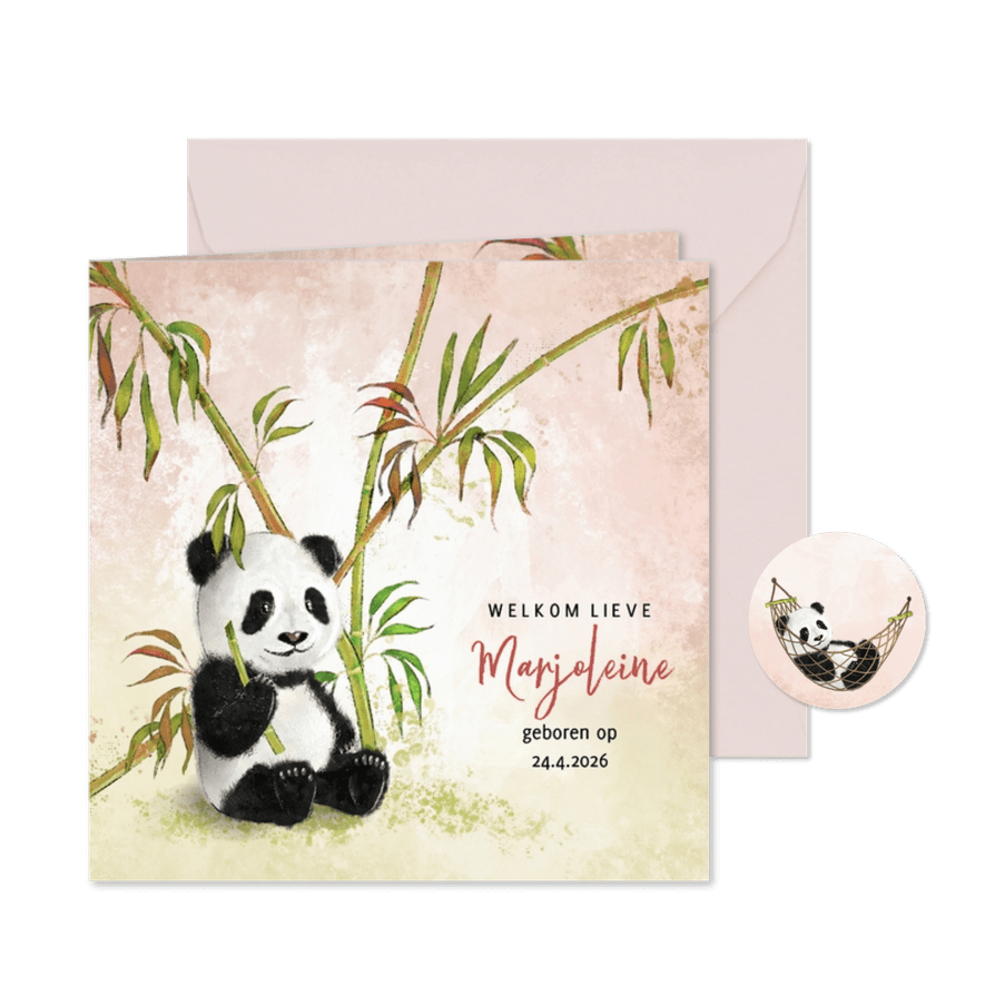 Geboortekaartje panda meisje tussen bamboe - Kaartimpressie