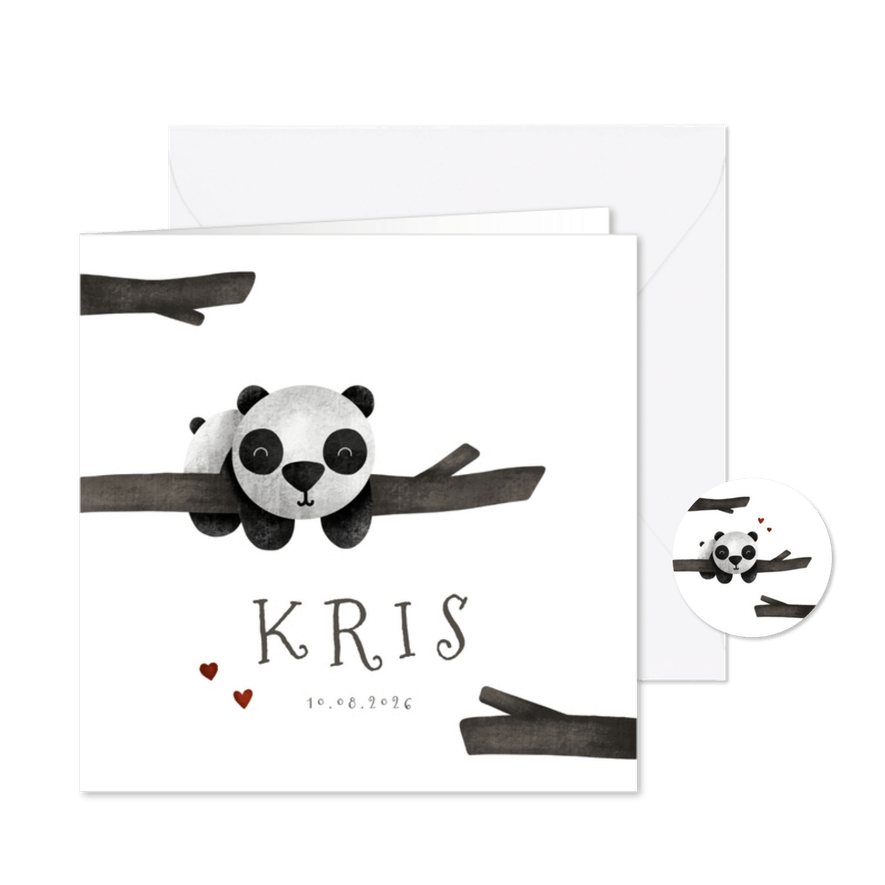 Geboortekaartje panda met takjes lief - Kaartimpressie