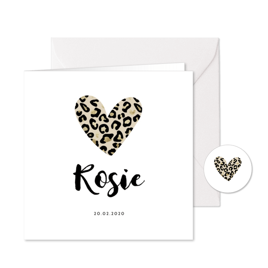 Geboortekaartje panterprint hartje - Kaartimpressie