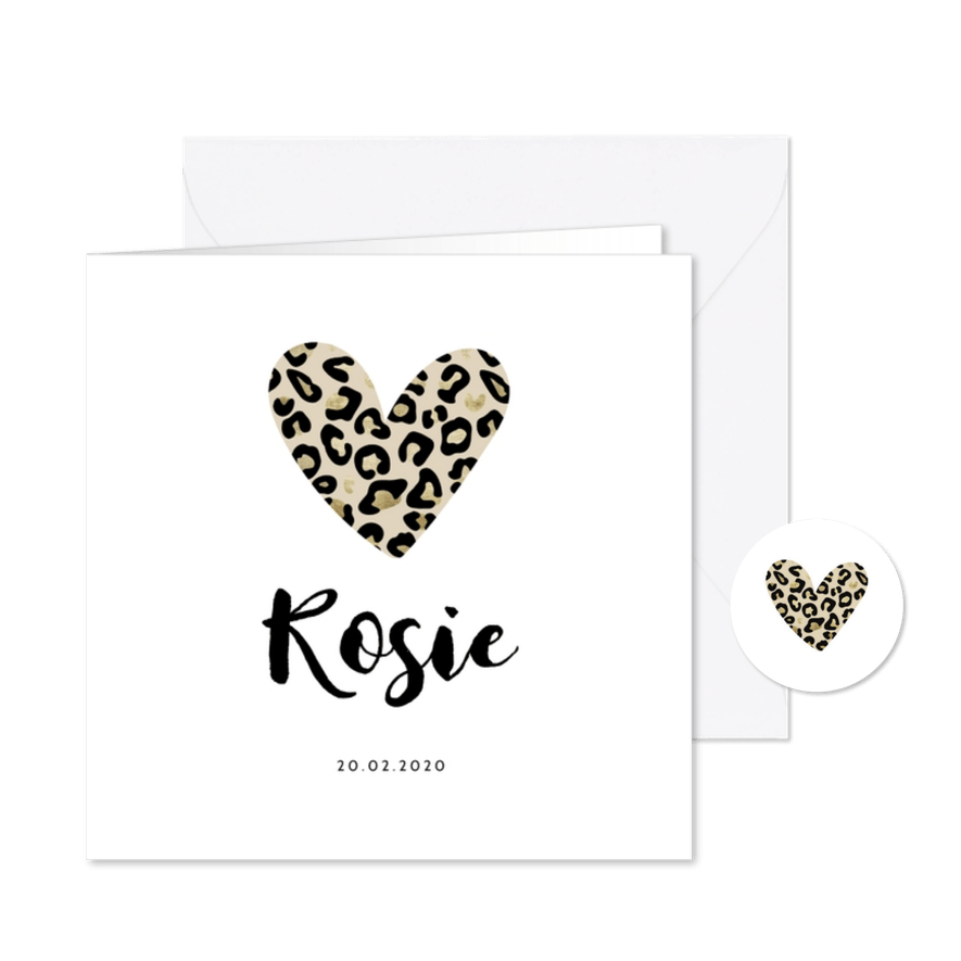 Geboortekaartje panterprint hartje - Kaartimpressie