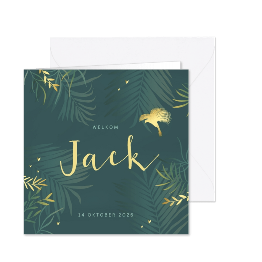 Geboortekaartje paradijsvogel goudlook - Kaartimpressie