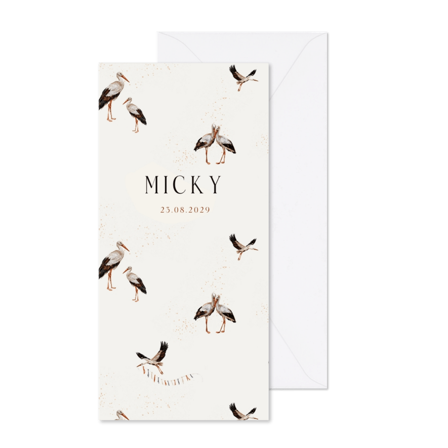 Geboortekaartje patroon van getekende ooievaars - Kaartimpressie
