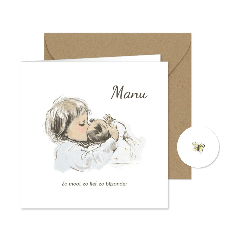 Geboortekaartje pentekening baby grote broer in kleur - Kaartimpressie