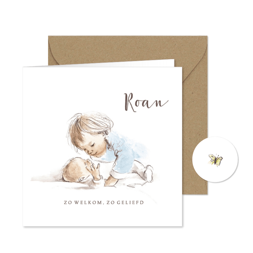 Geboortekaartje - Pentekening kleur grote broer met baby - Kaartimpressie