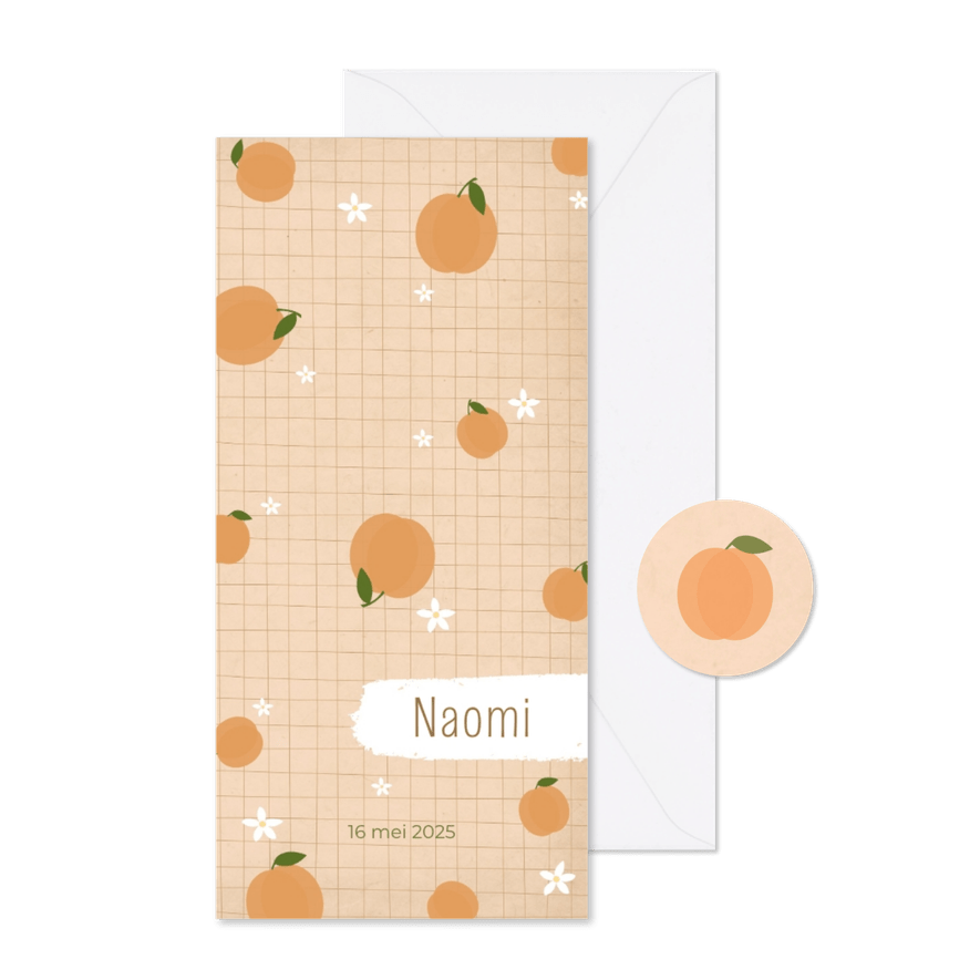 Geboortekaartje perzikjes oranje - Kaartimpressie