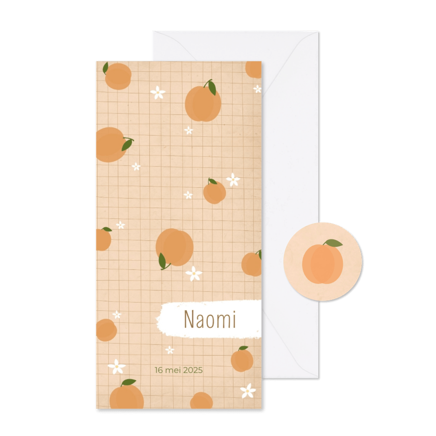 Geboortekaartje perzikjes oranje - Kaartimpressie