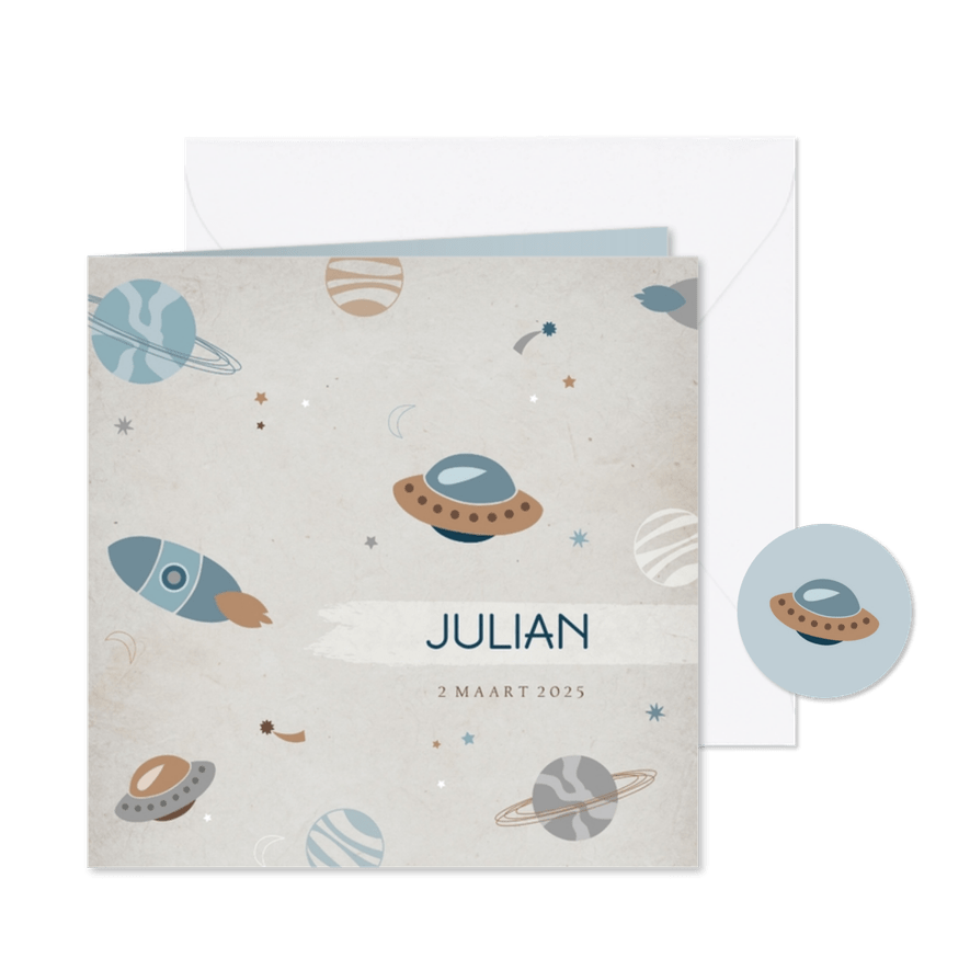 Geboortekaartje planeten blauw - Kaartimpressie