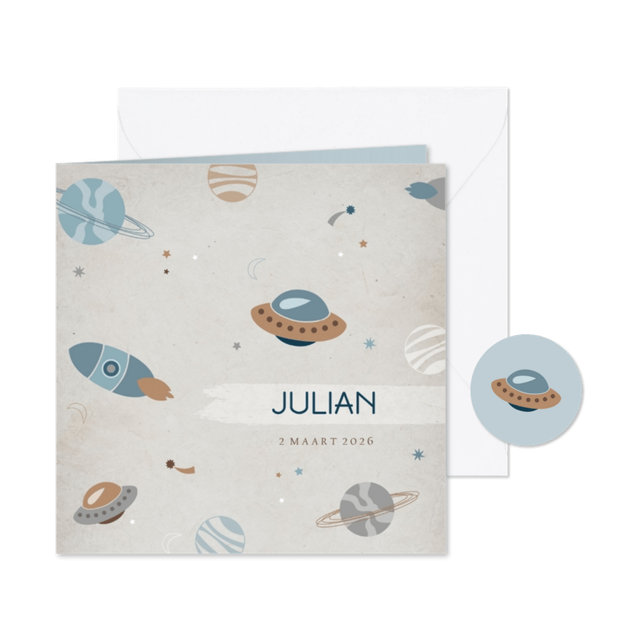 Geboortekaartje planeten blauw - Kaartimpressie