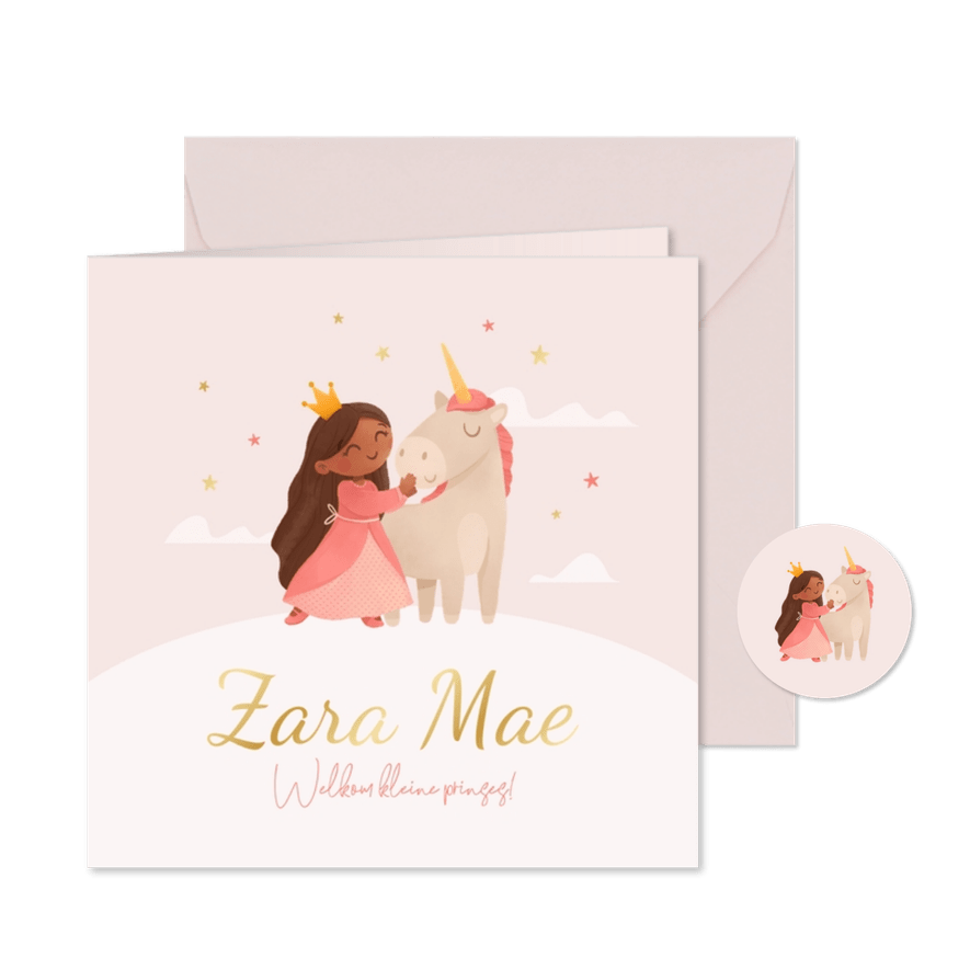 Geboortekaartje prinses eenhoorn sterren sprookjesachtig - Kaartimpressie