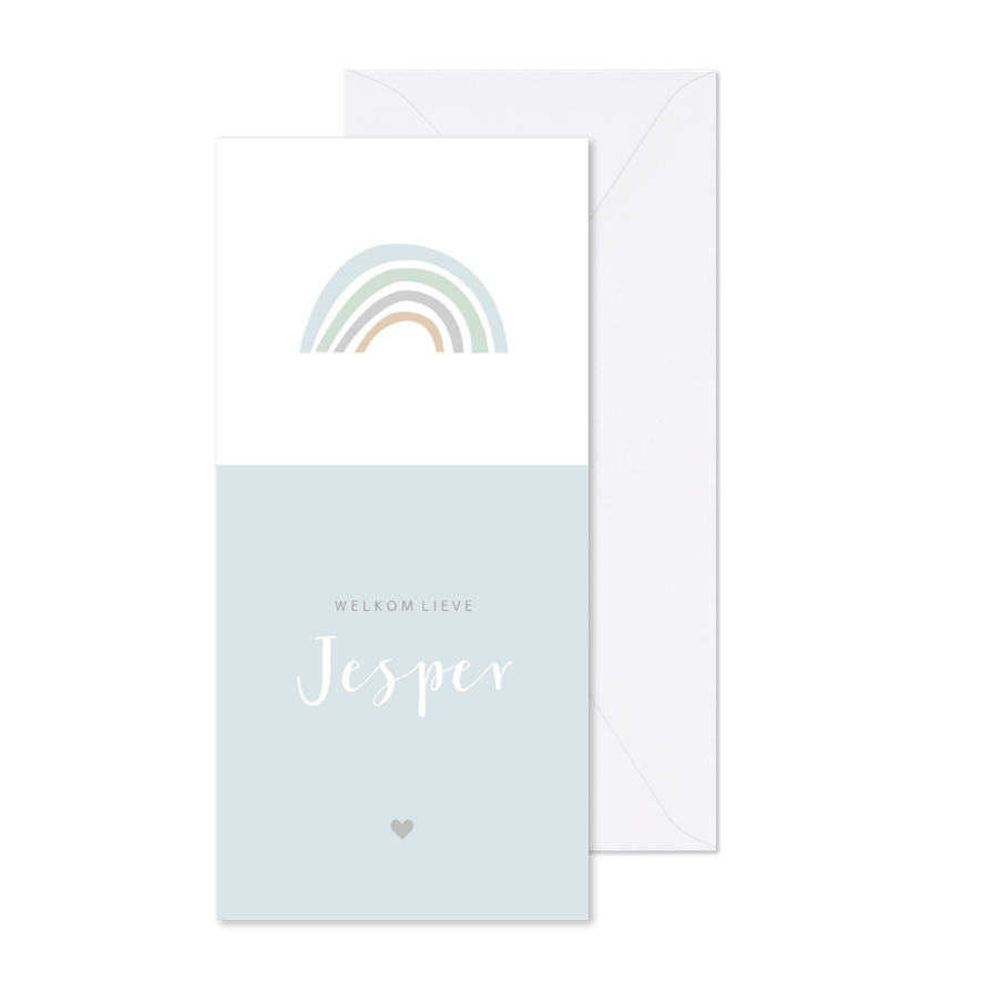 Geboortekaartje regenboog langwerpig blauw - Kaartimpressie