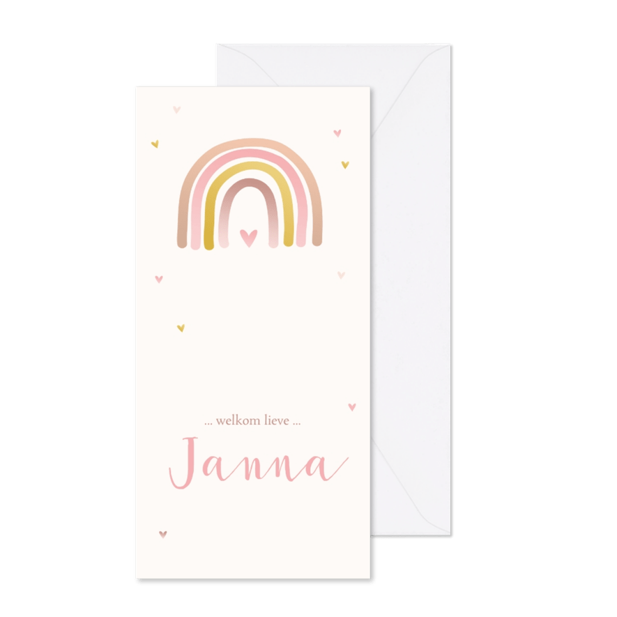 Geboortekaartje regenboog met hartjes - Kaartimpressie