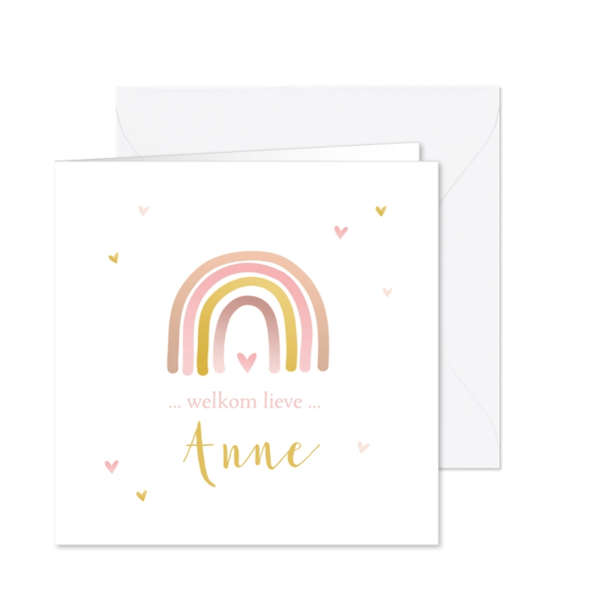 Geboortekaartje regenboog roze goudlook - Kaartimpressie
