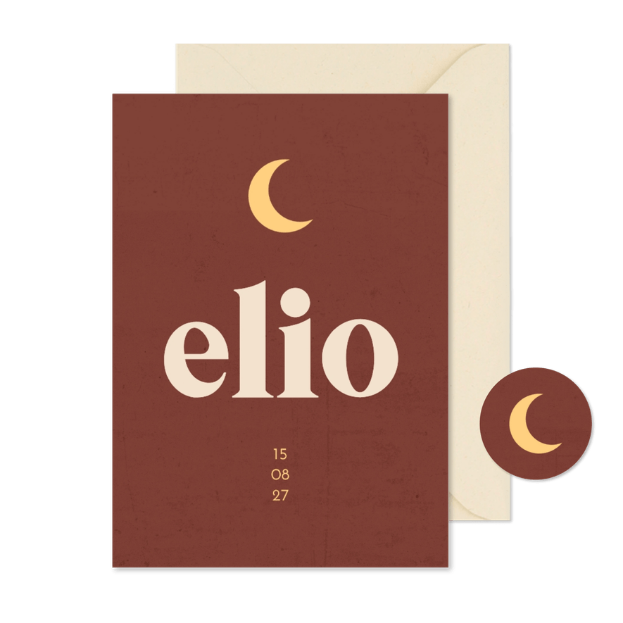Geboortekaartje roestbruin betonlook met maantje - Kaartimpressie