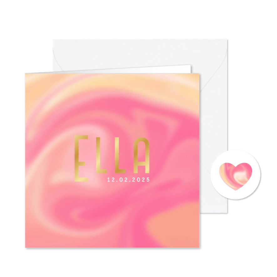 Geboortekaartje roze goud modern abstract holografisch - Kaartimpressie