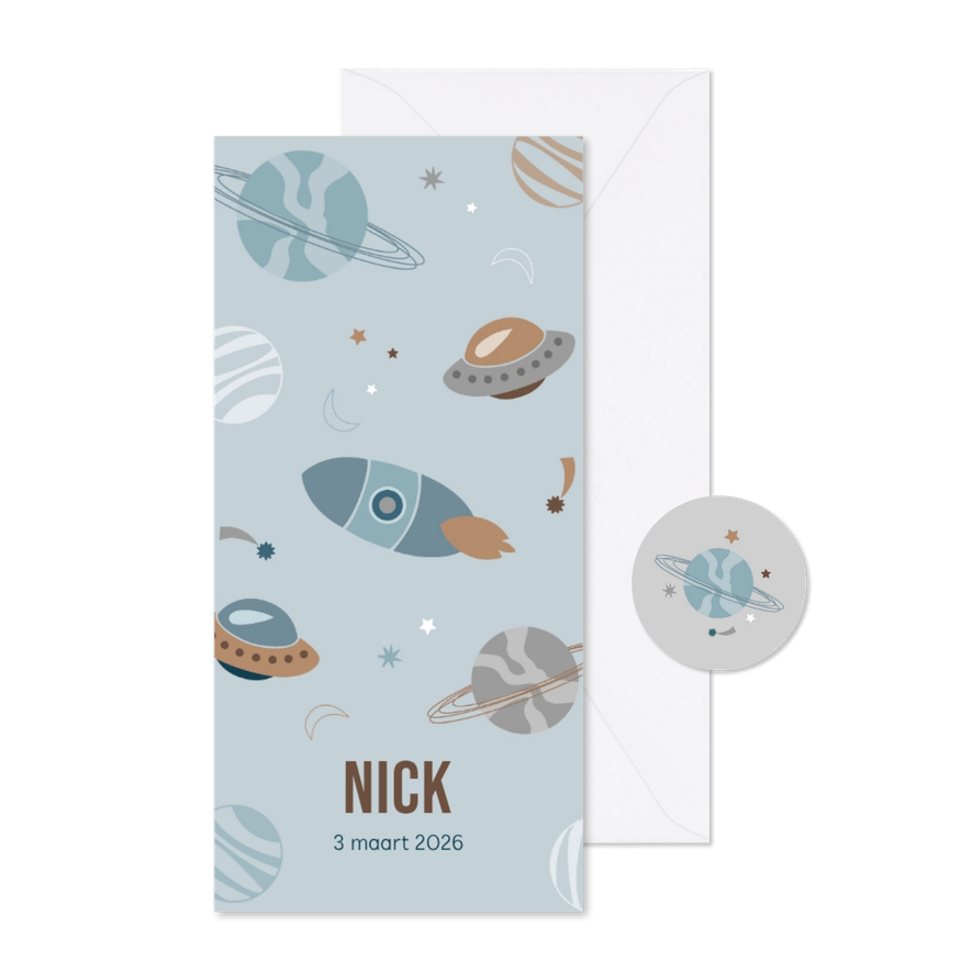Geboortekaartje ruimte jongen langwerpig - Kaartimpressie