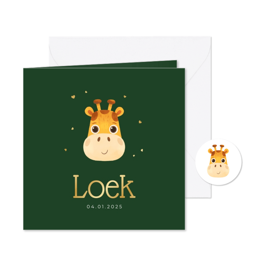 Geboortekaartje schattig giraf hartjes goud - Kaartimpressie