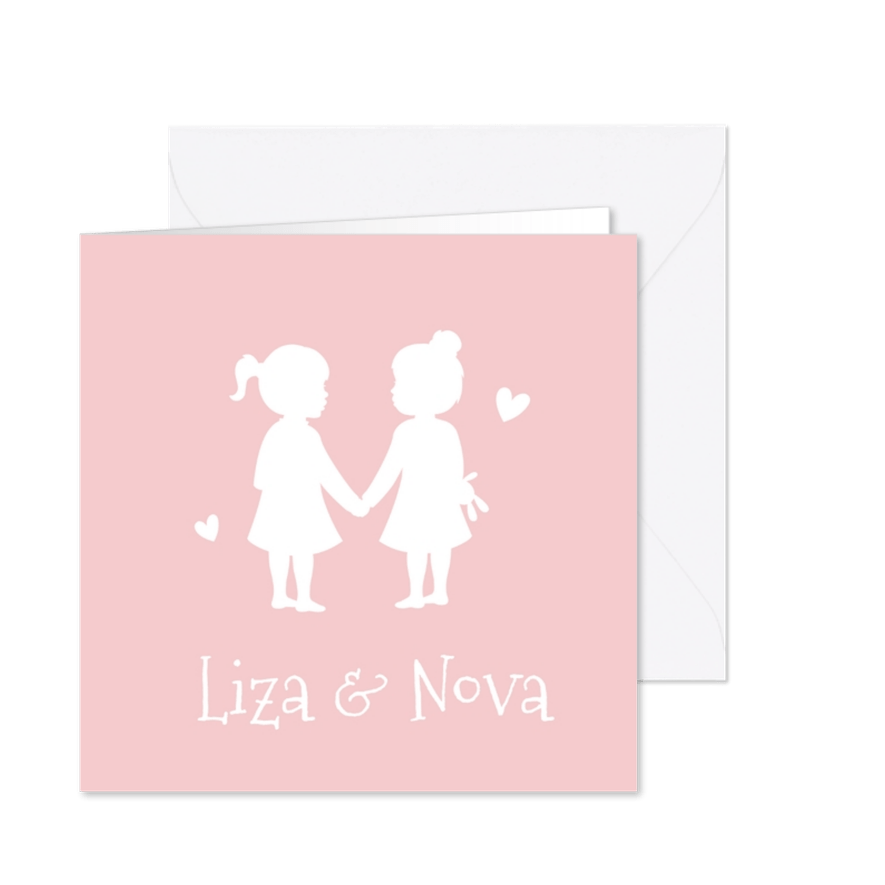 Geboortekaartje silhouet 2 meisjes tweeling kleur aanpasbaar - Kaartimpressie