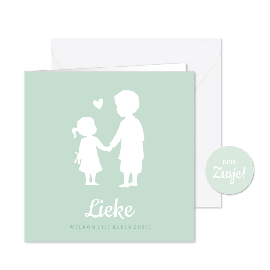 Geboortekaartje silhouet broer en zusje hand in hand - Kaartimpressie