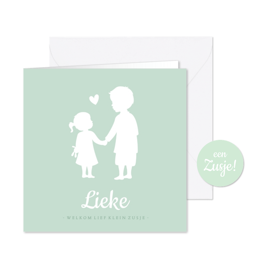 Geboortekaartje silhouet broer en zusje hand in hand - Kaartimpressie