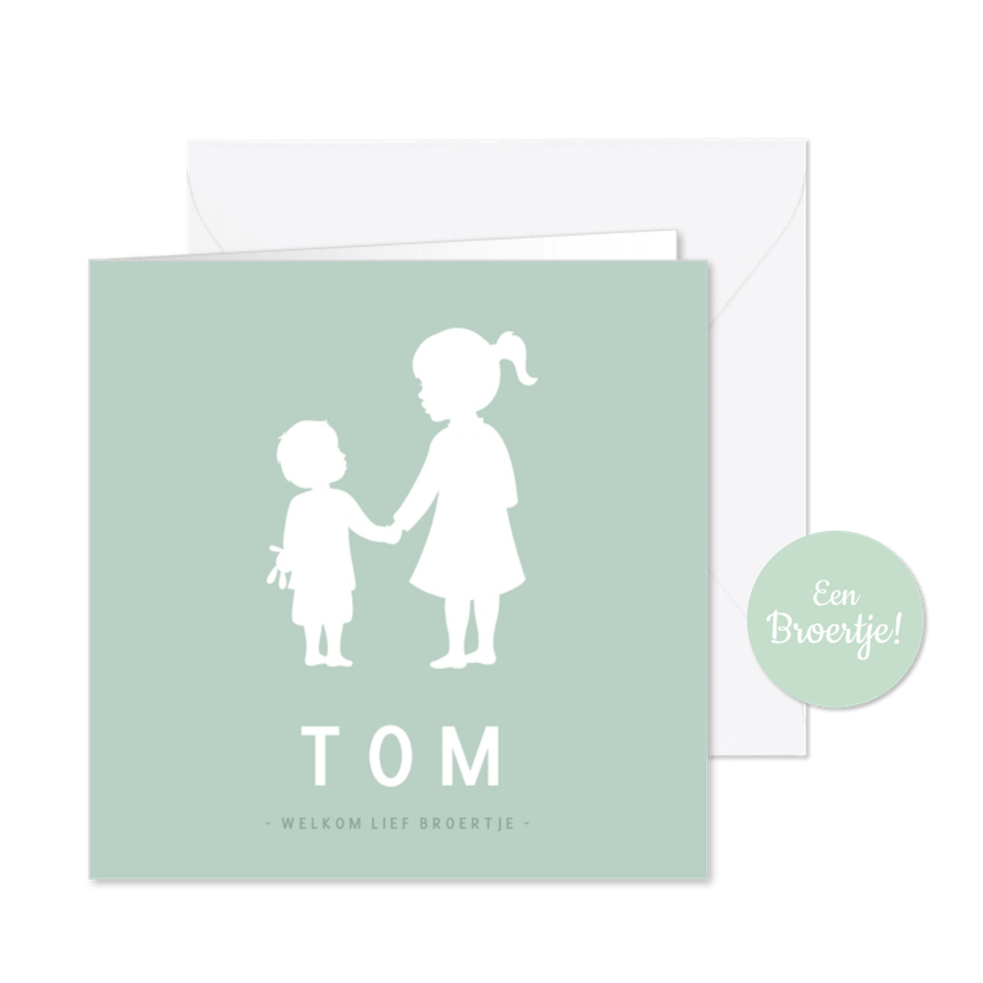 Geboortekaartje silhouet broertje met zus hand in hand - Kaartimpressie