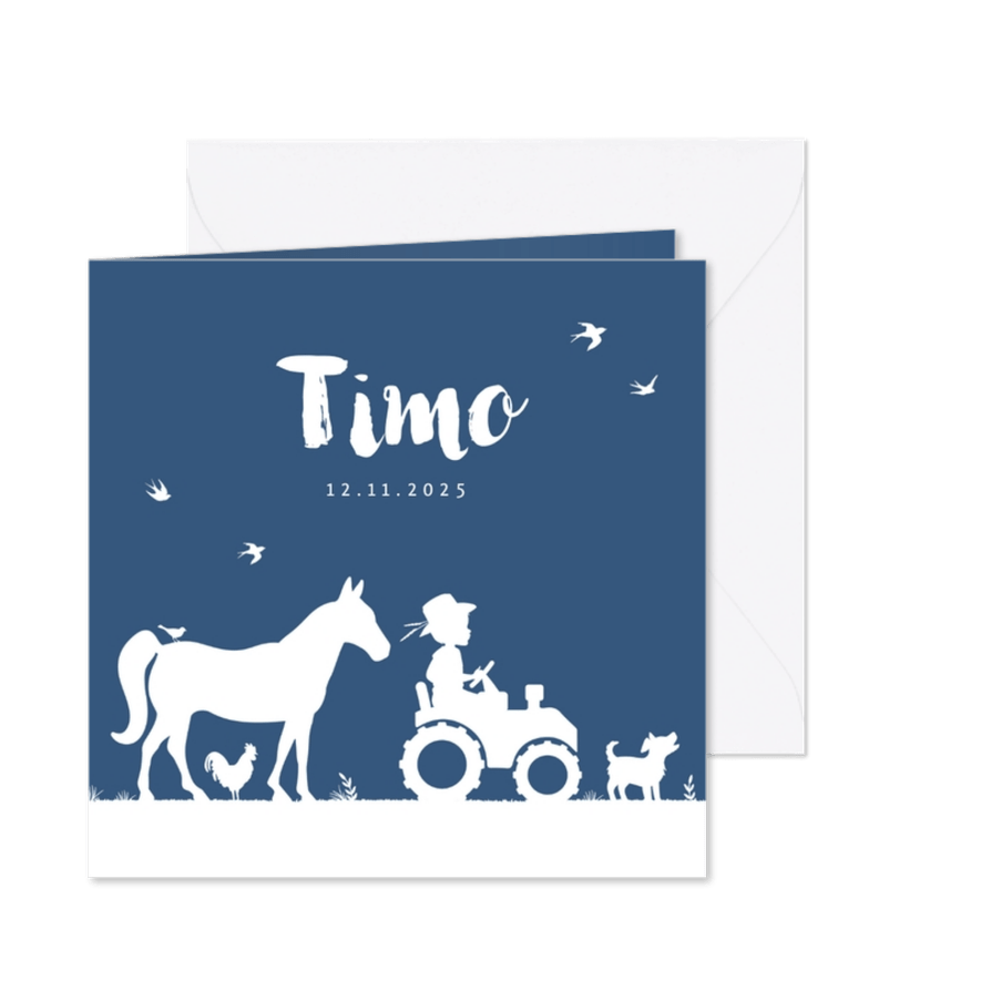 Geboortekaartje silhouet jongen met boerderijdieren  - Kaartimpressie